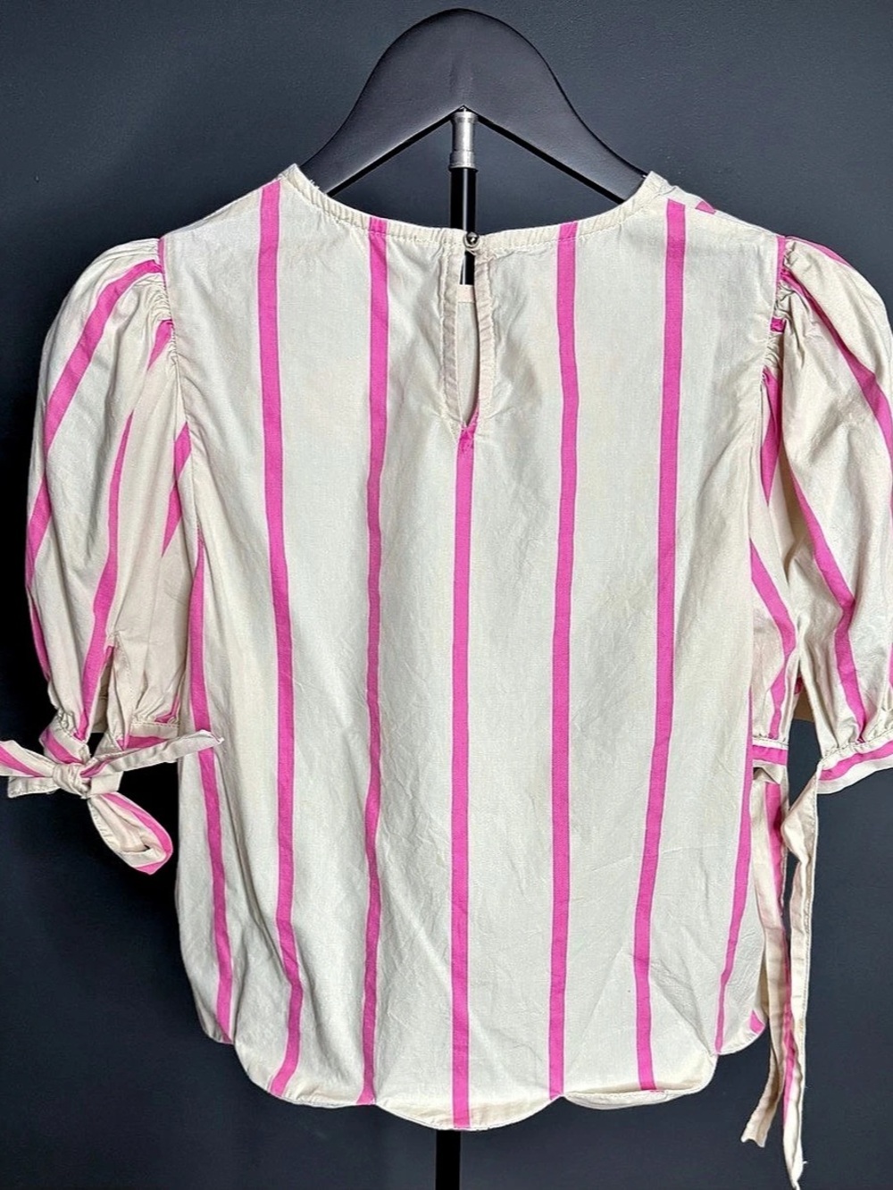 entro Striped Puff Sleeve Blouse in Pink & White Size Small